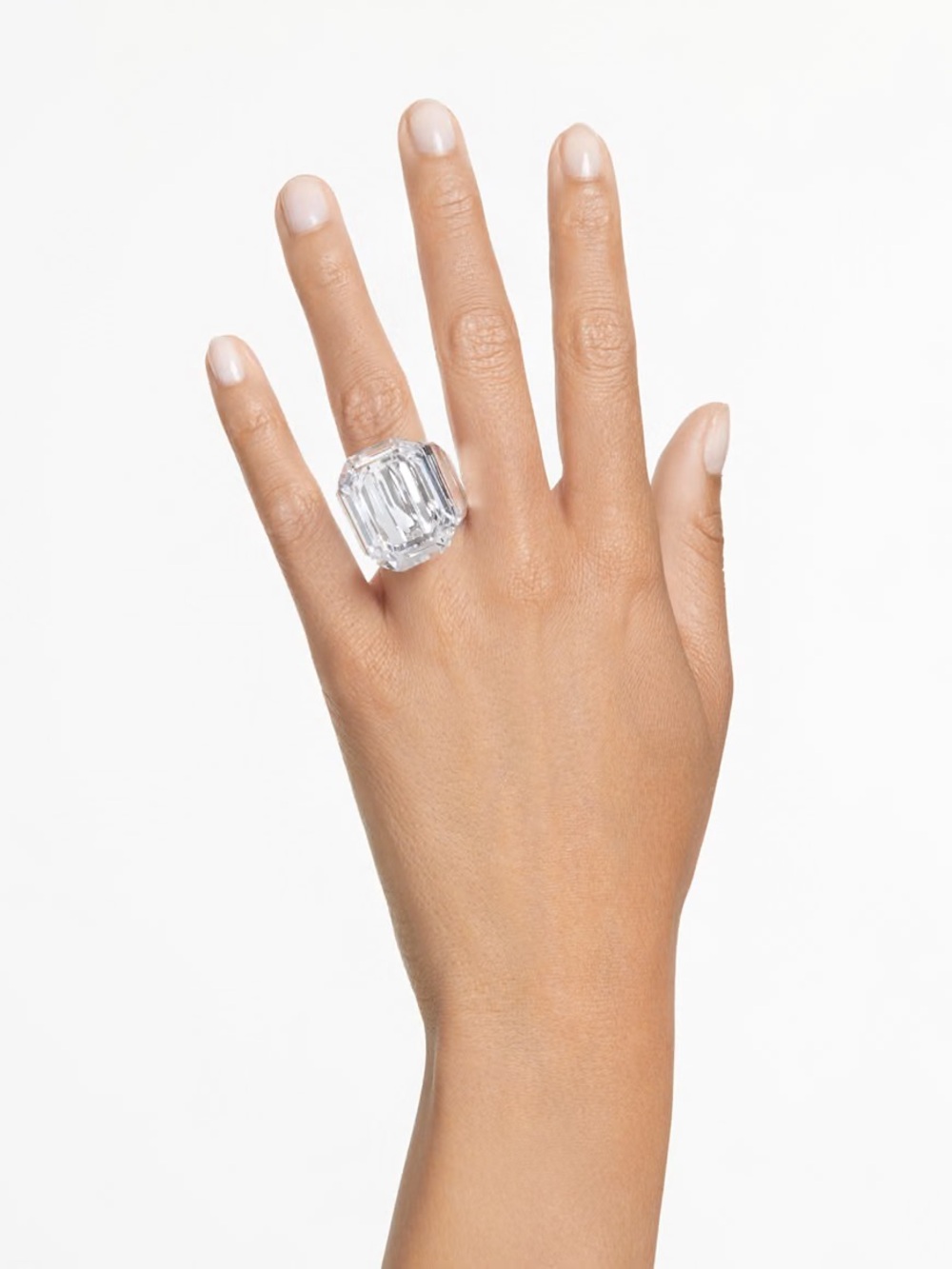 LIKE NEW Swarovski Lucent Cocktail Ring - Octagon Cut, White - Size 52 US 5 3/4